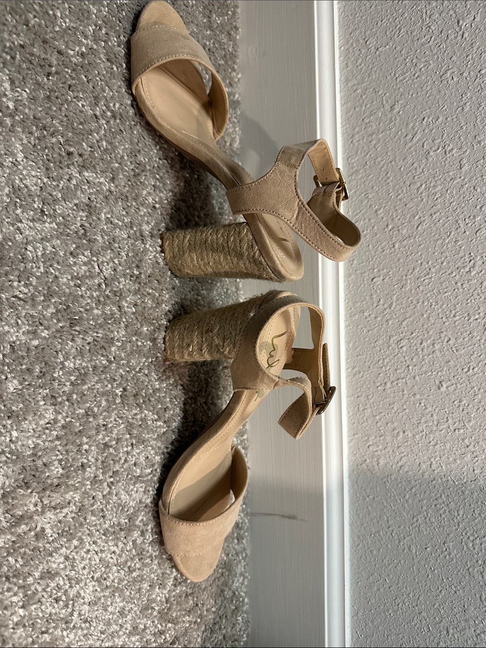 Lulu's Beige Suede Espadrille-Wrapped Block Heel Sandals - Picture 3 of 13